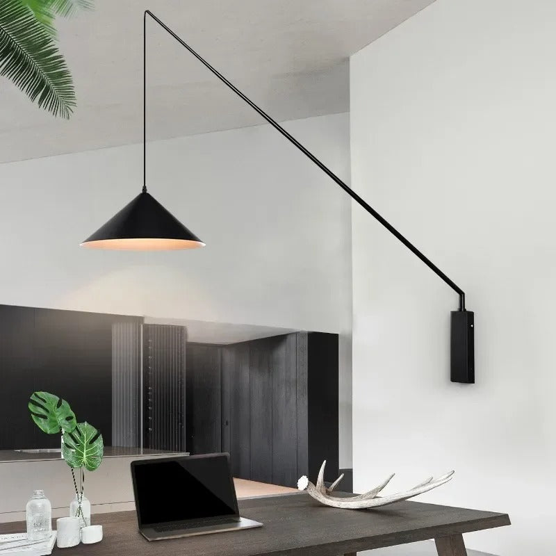 applique murale design led noire longue tige